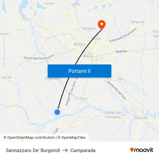 Sannazzaro De' Burgondi to Camparada map