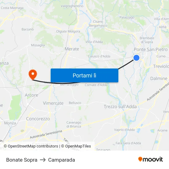 Bonate Sopra to Camparada map