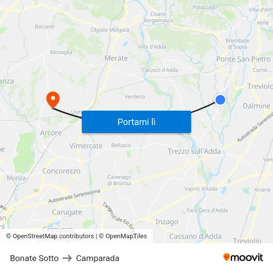 Bonate Sotto to Camparada map