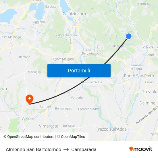 Almenno San Bartolomeo to Camparada map