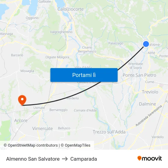 Almenno San Salvatore to Camparada map