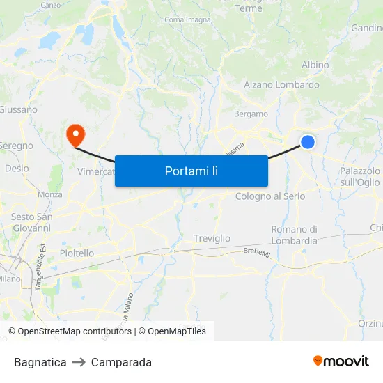 Bagnatica to Camparada map