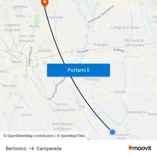 Bertonico to Camparada map