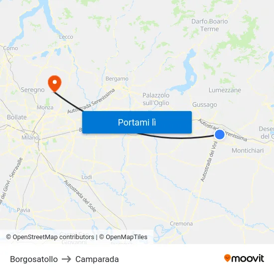 Borgosatollo to Camparada map