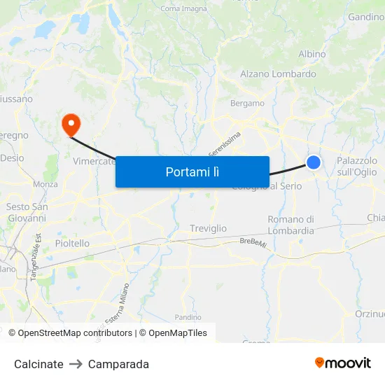 Calcinate to Camparada map