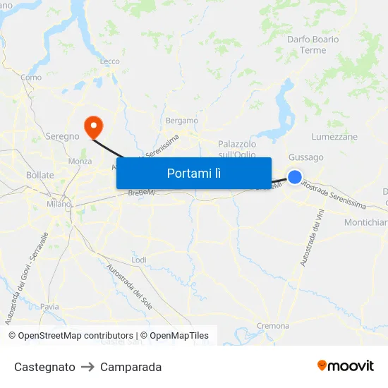 Castegnato to Camparada map