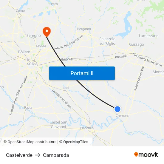 Castelverde to Camparada map
