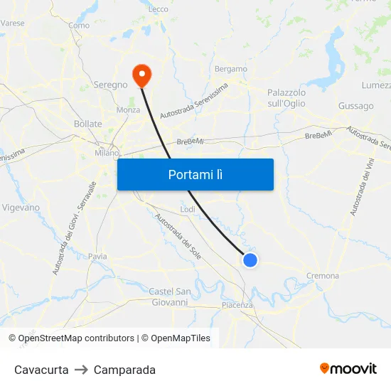 Cavacurta to Camparada map