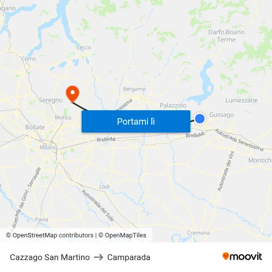 Cazzago San Martino to Camparada map