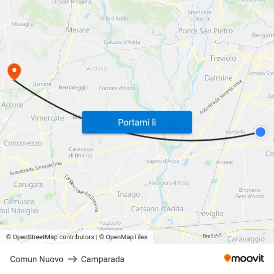 Comun Nuovo to Camparada map