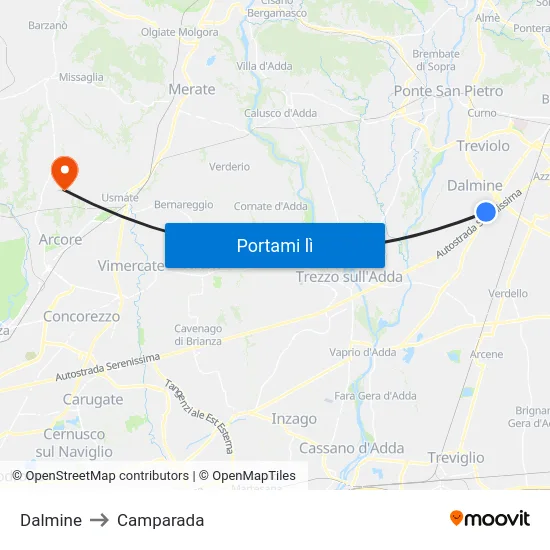 Dalmine to Camparada map