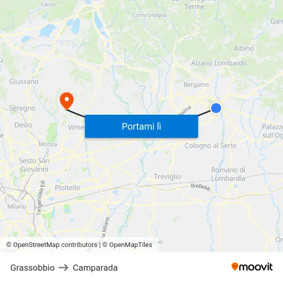 Grassobbio to Camparada map