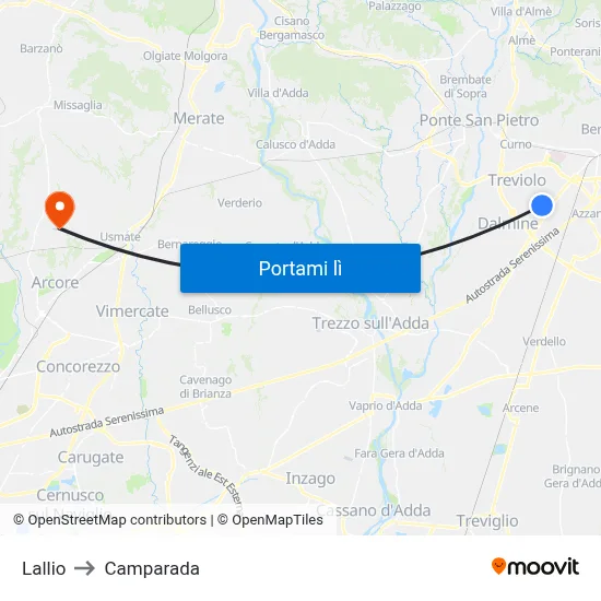Lallio to Camparada map