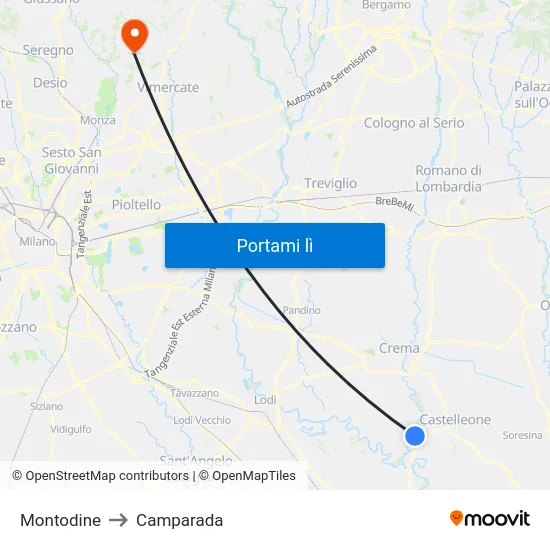Montodine to Camparada map
