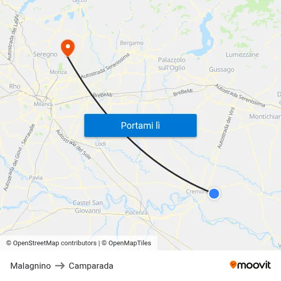 Malagnino to Camparada map