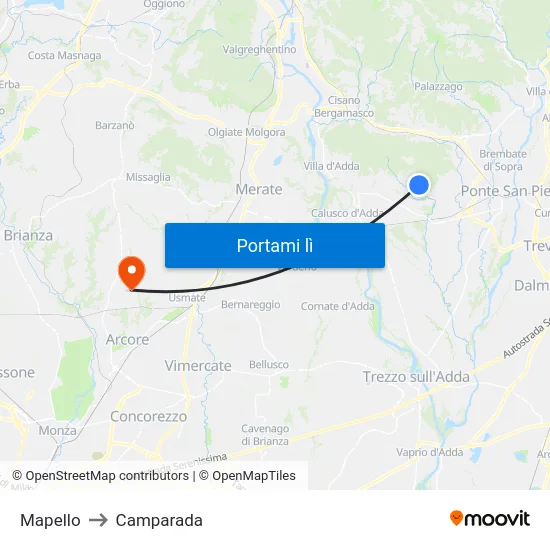 Mapello to Camparada map