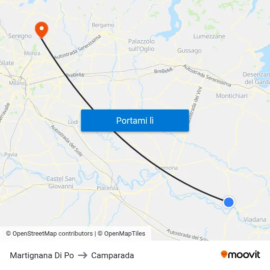 Martignana Di Po to Camparada map
