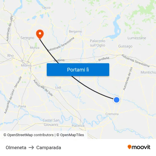 Olmeneta to Camparada map
