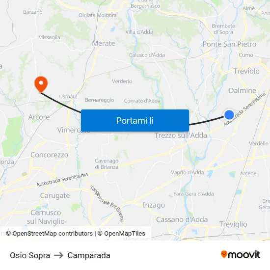 Osio Sopra to Camparada map