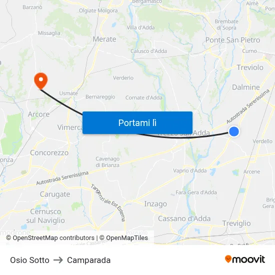Osio Sotto to Camparada map