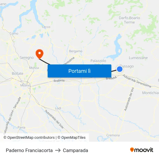 Paderno Franciacorta to Camparada map
