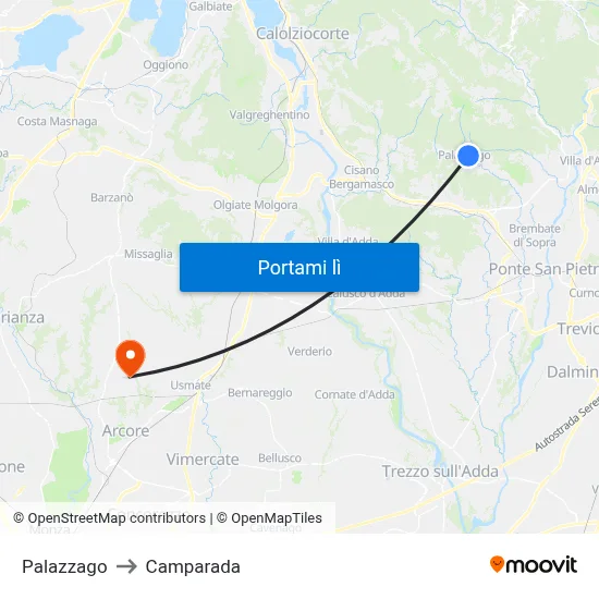 Palazzago to Camparada map
