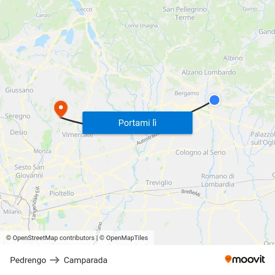 Pedrengo to Camparada map