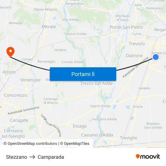 Stezzano to Camparada map