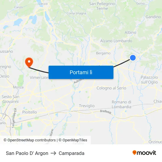 San Paolo D' Argon to Camparada map