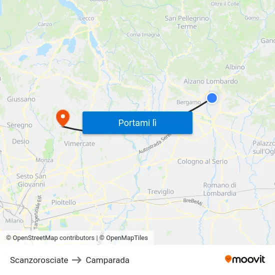Scanzorosciate to Camparada map