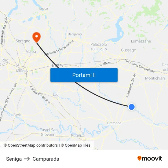Seniga to Camparada map