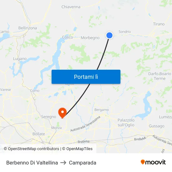 Berbenno Di Valtellina to Camparada map
