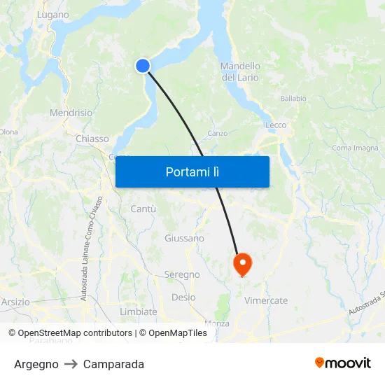 Argegno to Camparada map
