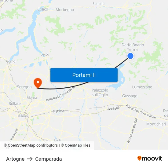 Artogne to Camparada map