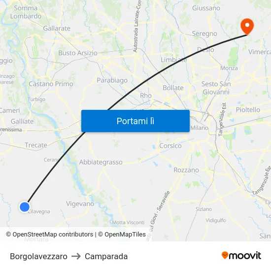 Borgolavezzaro to Camparada map