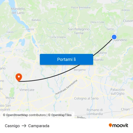 Casnigo to Camparada map