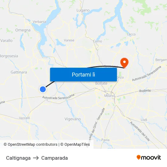 Caltignaga to Camparada map
