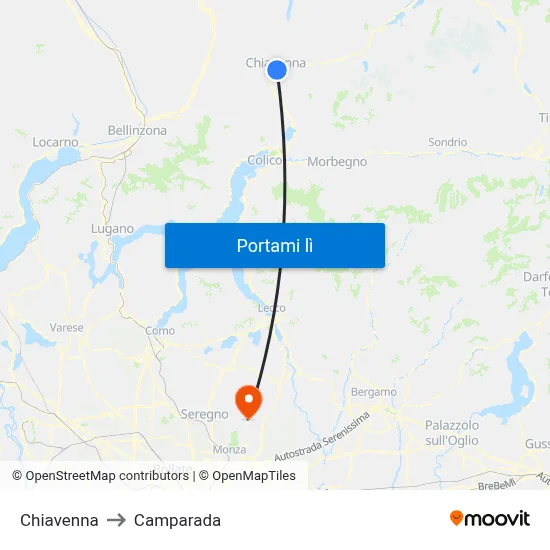 Chiavenna to Camparada map