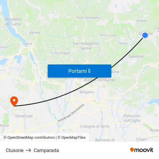 Clusone to Camparada map