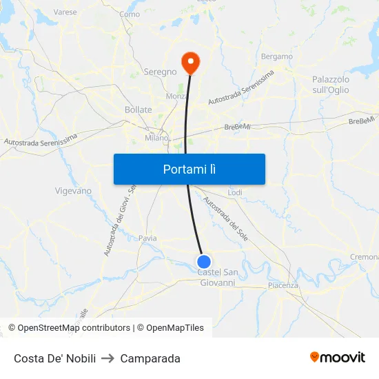 Costa De' Nobili to Camparada map