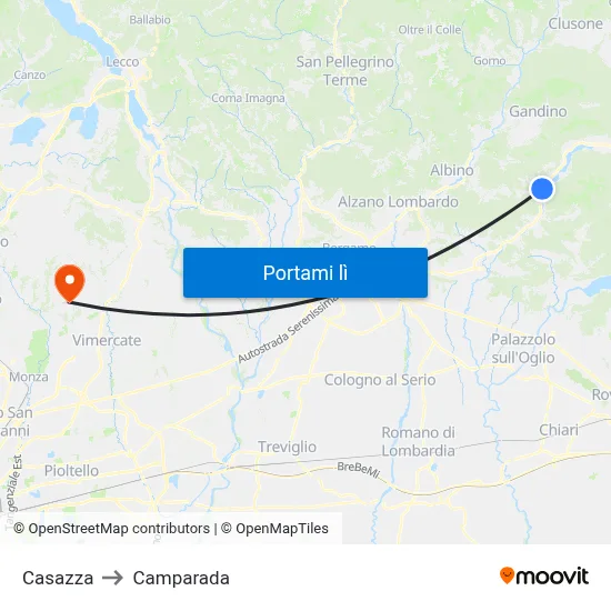 Casazza to Camparada map