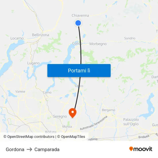 Gordona to Camparada map