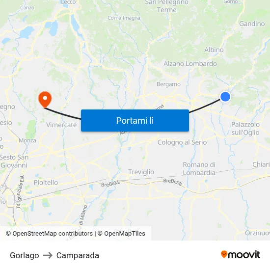Gorlago to Camparada map