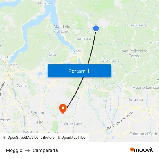 Moggio to Camparada map