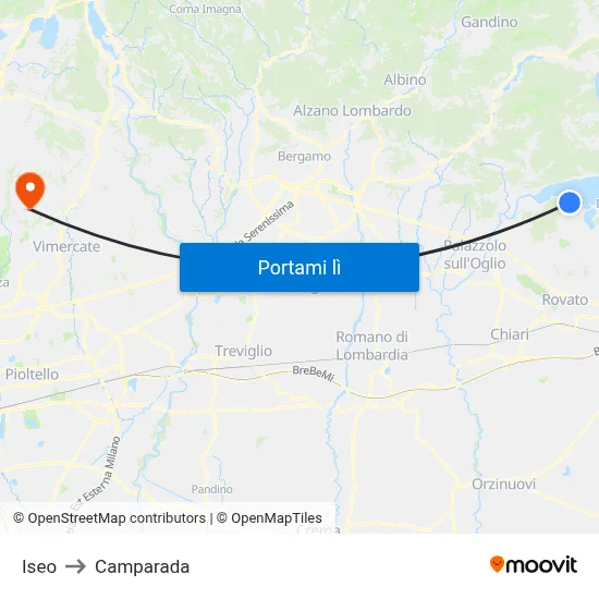 Iseo to Camparada map