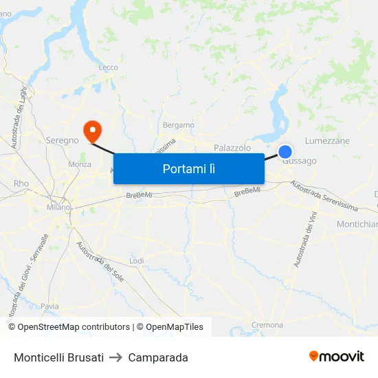 Monticelli Brusati to Camparada map