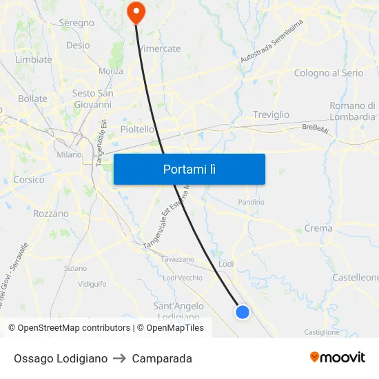 Ossago Lodigiano to Camparada map