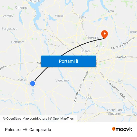 Palestro to Camparada map