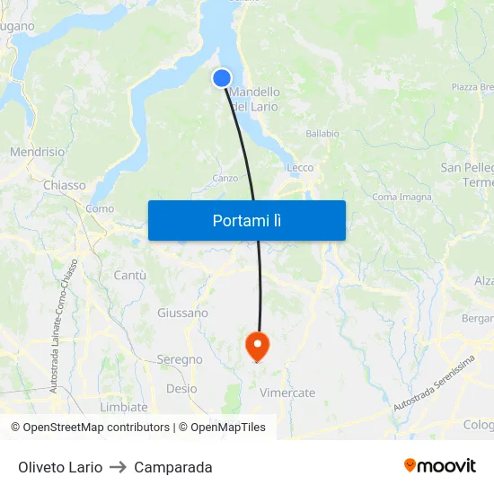 Oliveto Lario to Camparada map