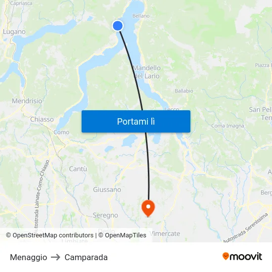 Menaggio to Camparada map